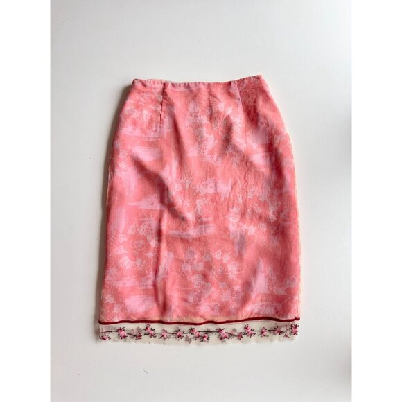 REBECCA TAYLOR Pink Floral Silk Chiffon Beaded Embroidered Pencil Skirt Size XXS - Picture 6 of 12
